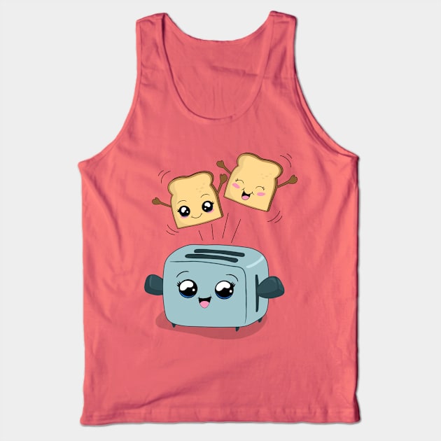 Cute Kawaii Toast and Toaster Tank Top by valentinahramov